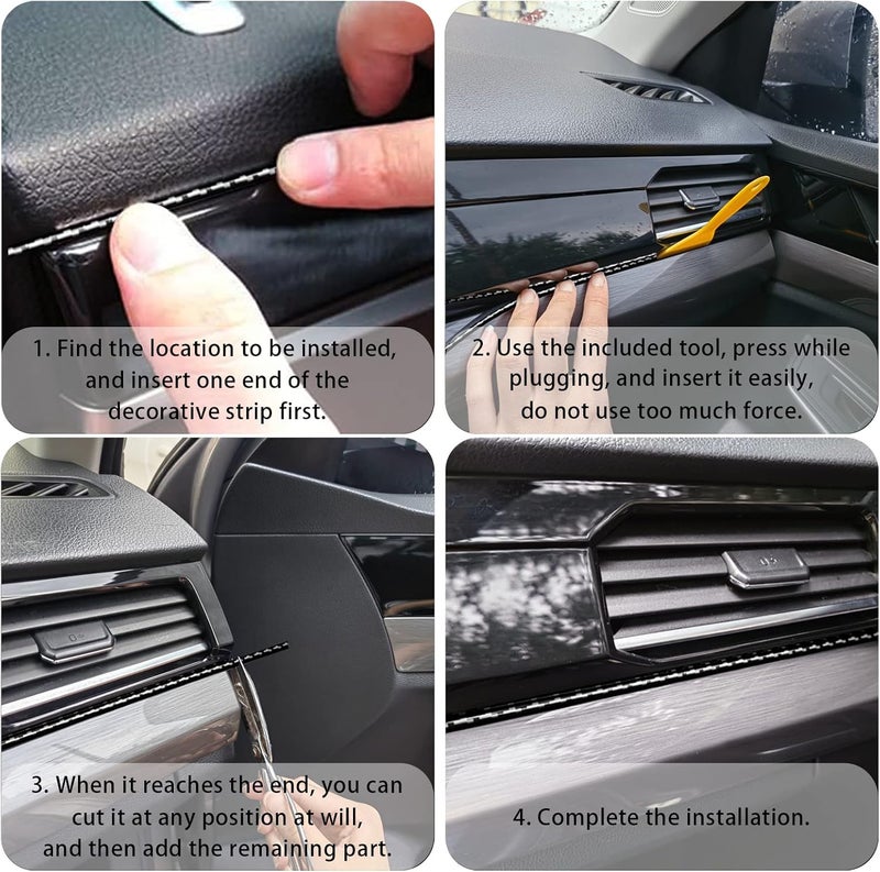 OSIFIT Car Interior Trim Strips,Universal 16.4 ft Car Electroplating Decoration Styling Door Dashboard, Flexible Interior Trim Accessories with Installing Tool(Carbon) - Image 4